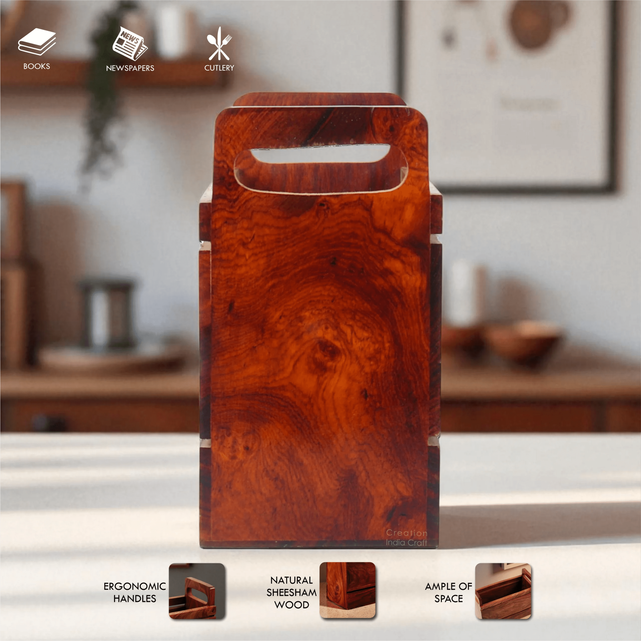 Wooden Magazine Holder for Home or Office, News Paper Stand for Home & Office - Image 5