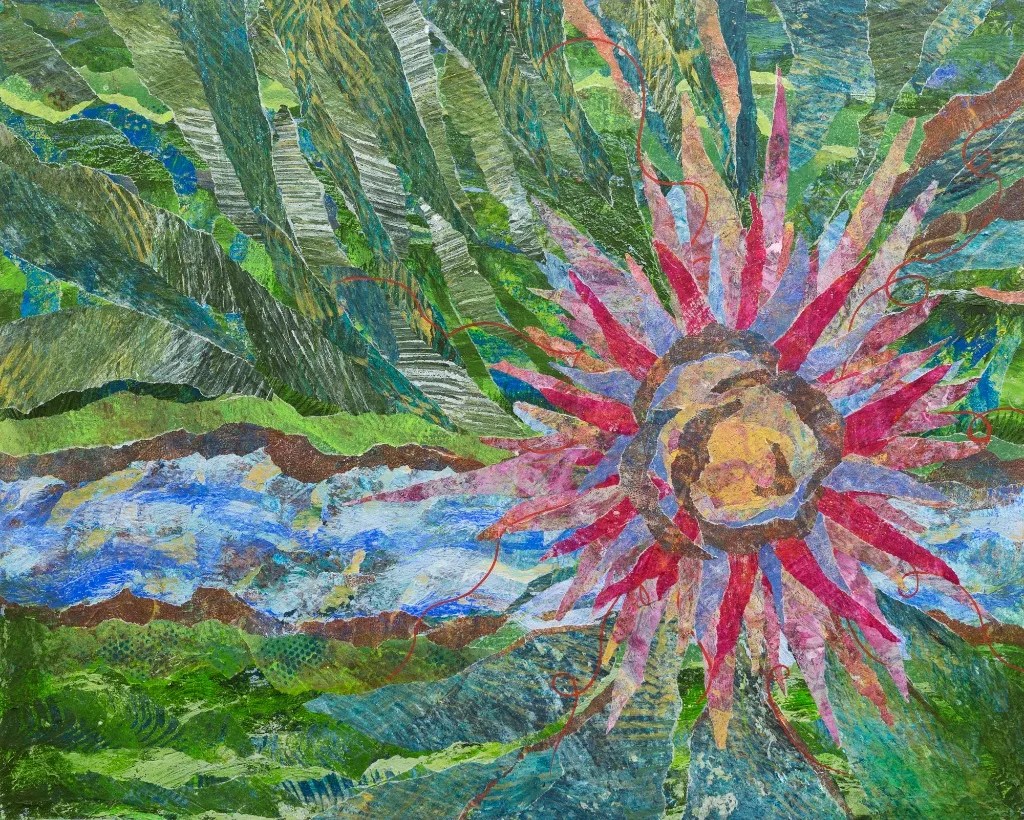 Gelli printed torn paper collage by Christine Martell