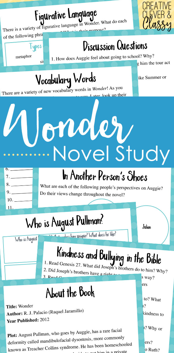 Wonder novel study: lesson plans with worksheets