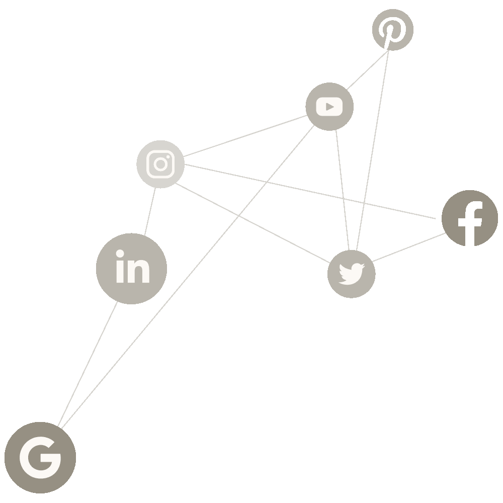 Decorative graphic of Social Media company logos linked together
