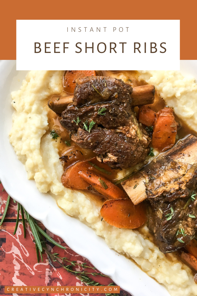 Instant Pot beef short ribs with carrots over mashed potatoes