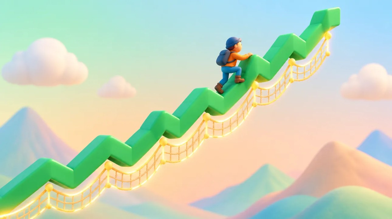 Trailing drawdown shown as a rising safety rope under a trading line