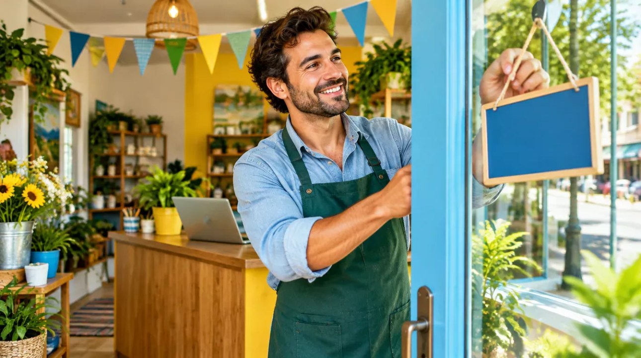 Small business owner opening day after learning how to get an EIN