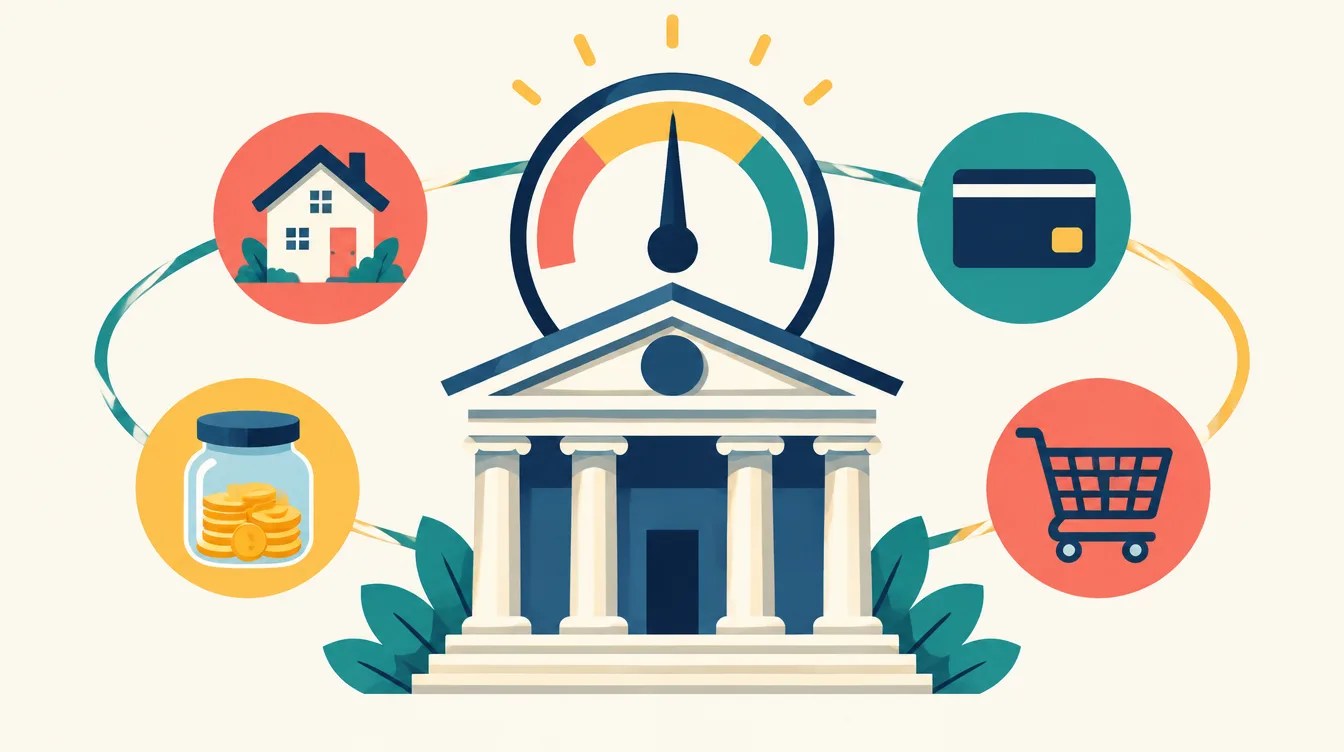 Illustration of a central bank and rate gauge ahead of the Fed meeting
