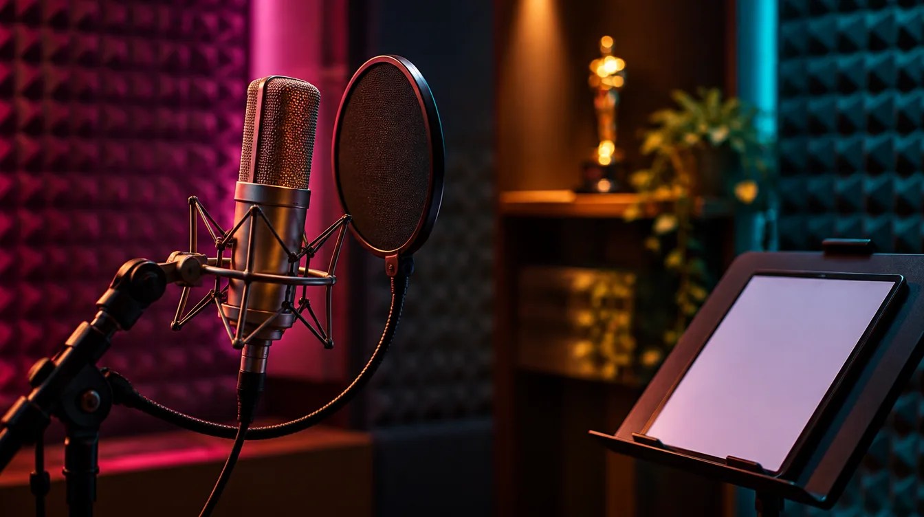 Recording booth microphone like the ones Donnabella Mortel Walker uses to narrate audiobooks