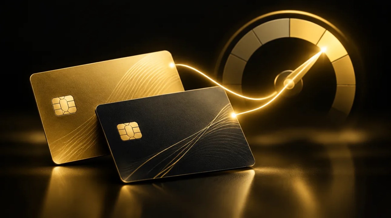 Authorized user tradeline linked to a rising credit score gauge