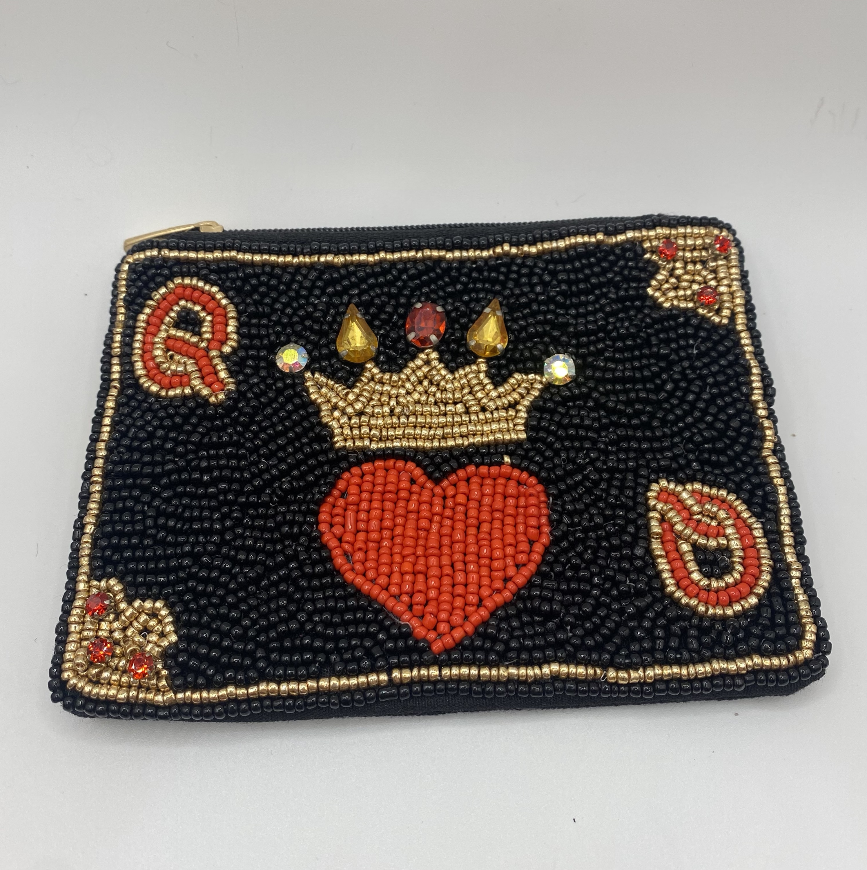 Queen of Hearts Beaded Coin Purse