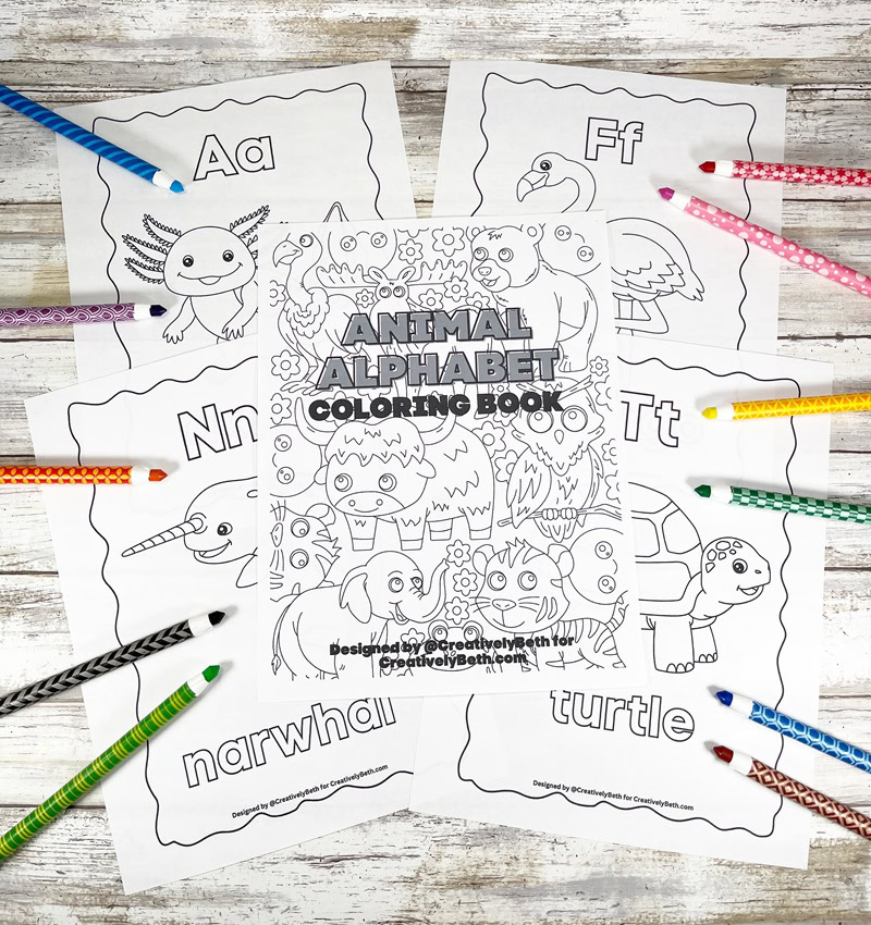 Printable Animal Alphabet Coloring Pages Creatively Beth #creativelybeth #printable #coloringbook #alphabet #animals #free #color #atoz #kids