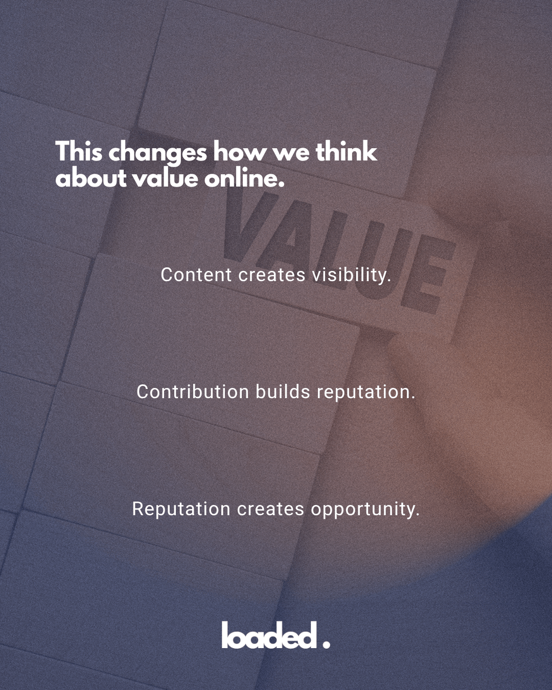 Text illustration discussing the concept of value online, featuring phrases about content, contribution, and reputation.