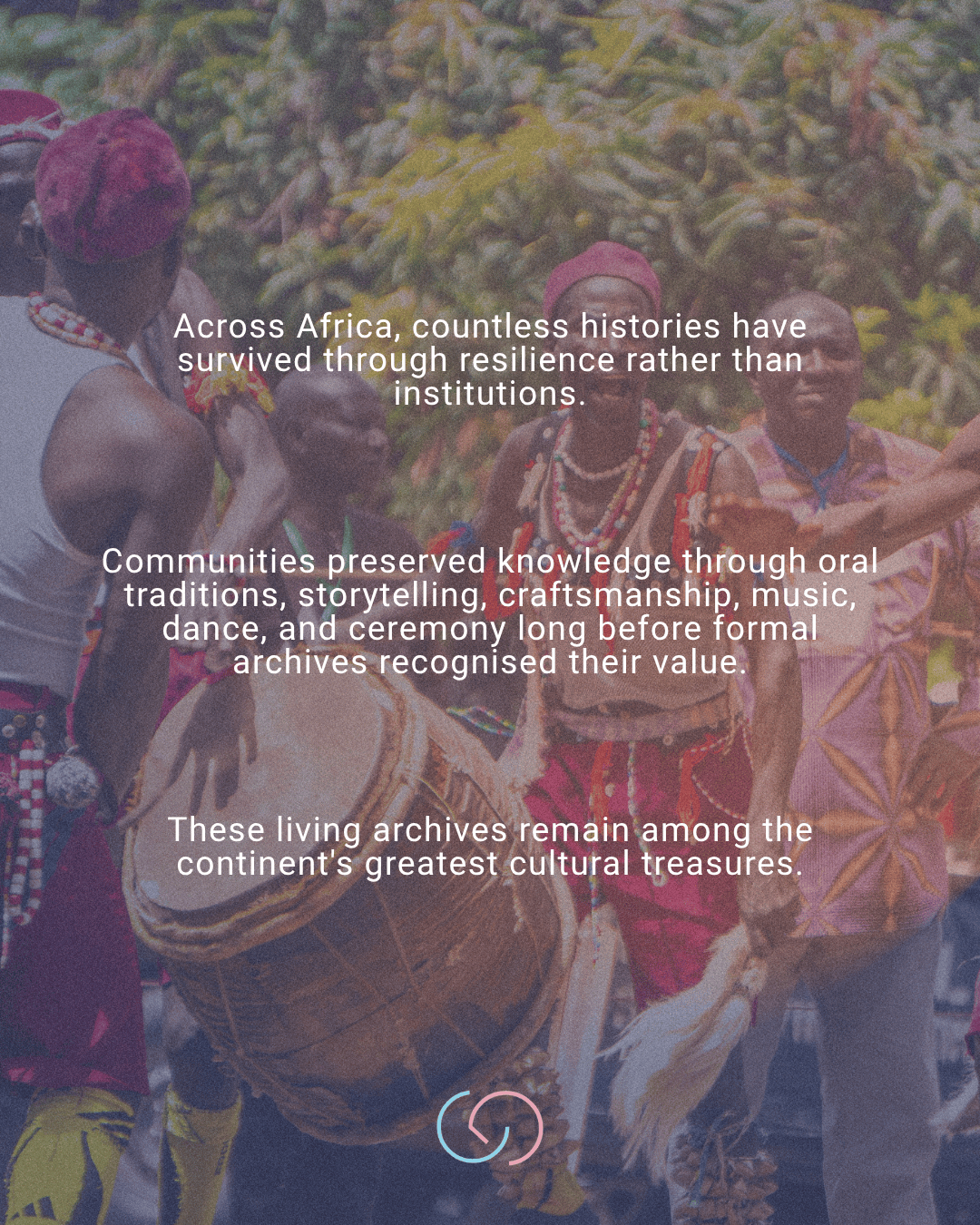 A group of people celebrating, showcasing African cultural traditions with musical instruments, traditional attire, and joyful expressions in a vibrant outdoor setting.