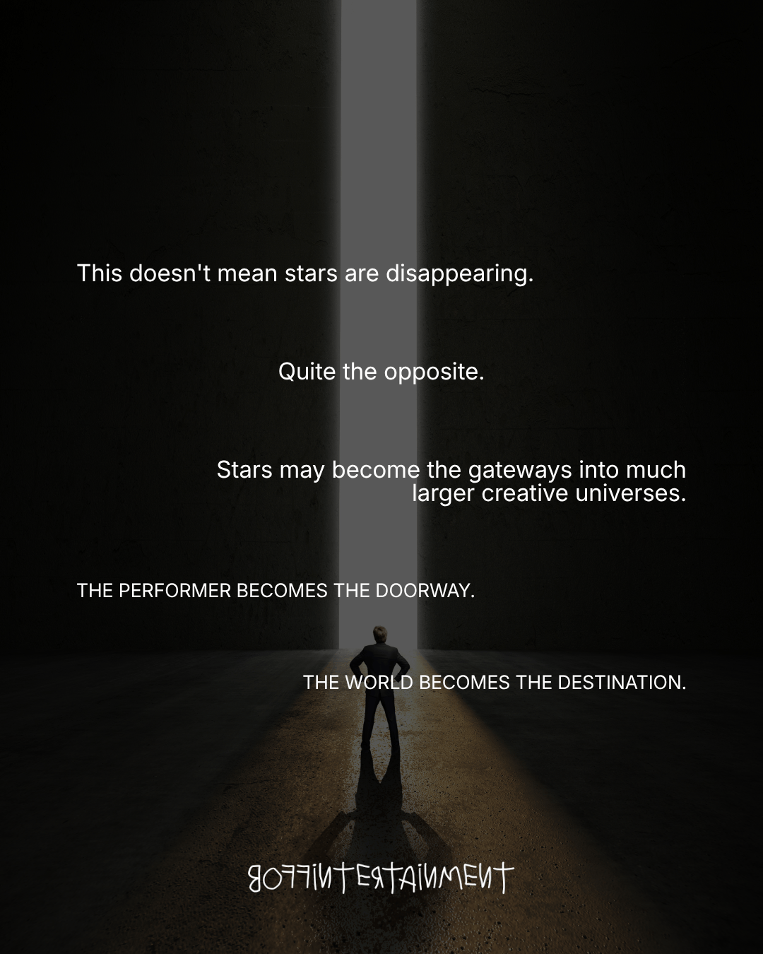Silhouette of a person standing before a bright doorway, with text overlay discussing creativity and the potential of stars as gateways.