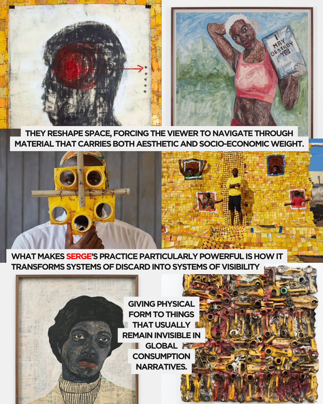 Artistic collage featuring various artworks that explore themes of aesthetic and socio-economic weight.