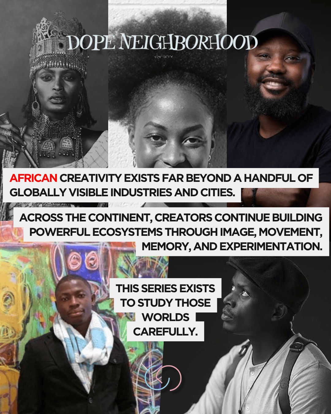 A collage featuring diverse individuals, showcasing African creativity and cultural expression.