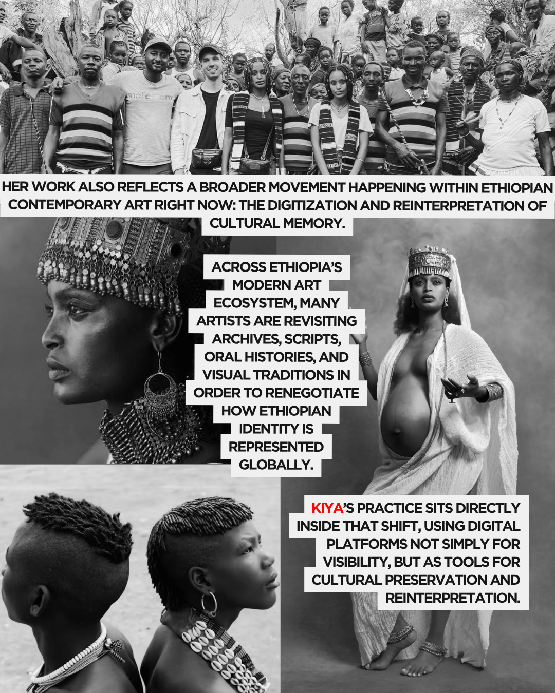 A diverse group of people standing together in a natural setting, some wearing traditional attire, representing community and cultural heritage.