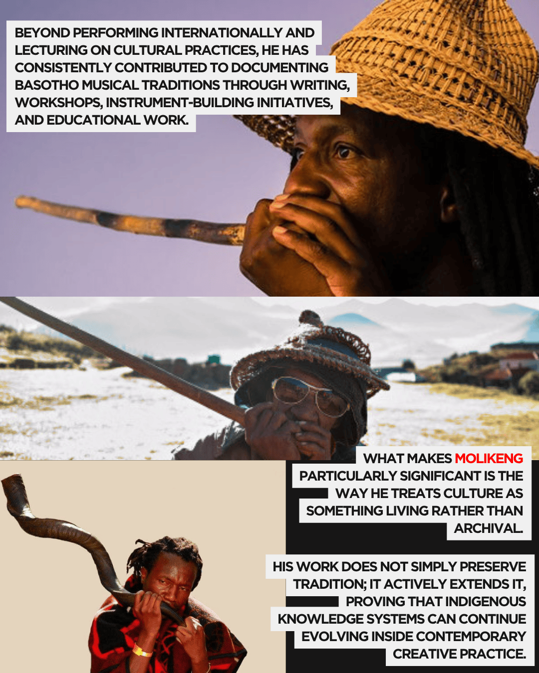 A person plays a traditional musical instrument, wearing a straw hat and a thoughtful expression.