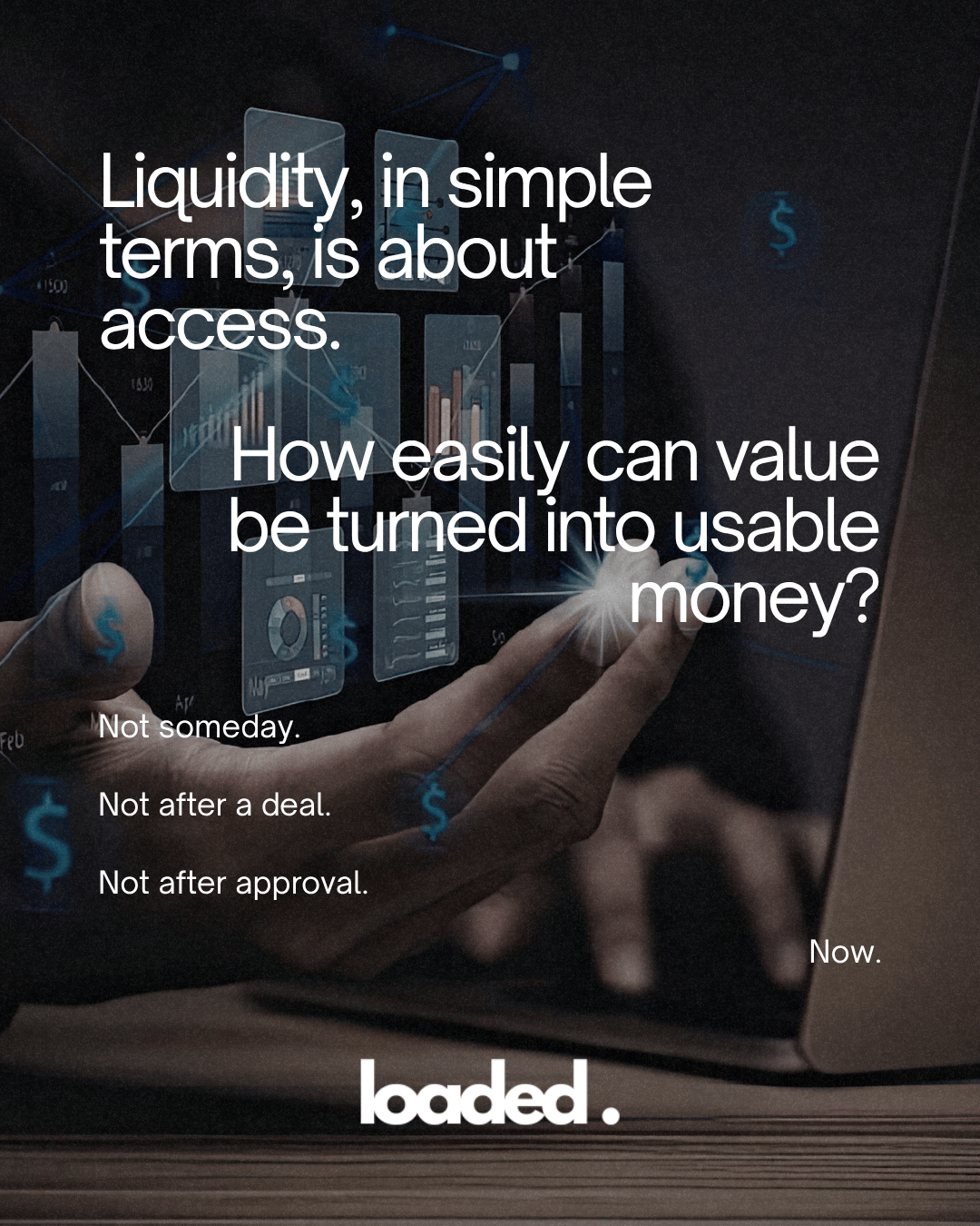 A hand interacting with digital financial graphics on a screen, emphasizing the concept of liquidity and access to money.