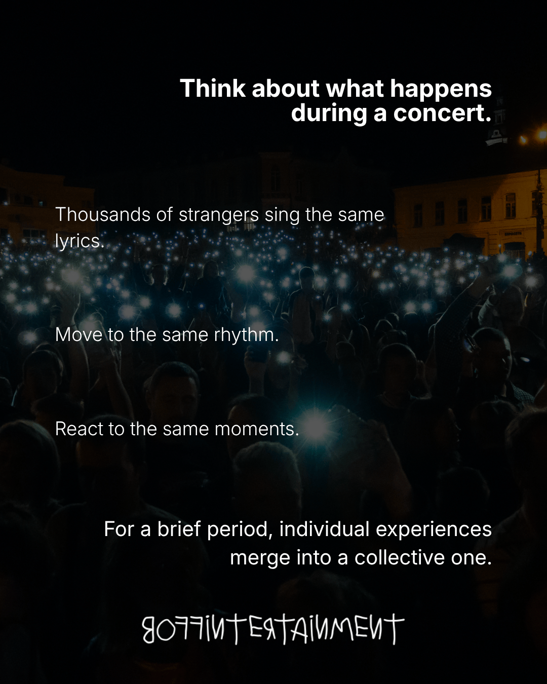 A crowd of concert-goers with their phones raised, illuminated by lights, enjoying a shared musical experience.