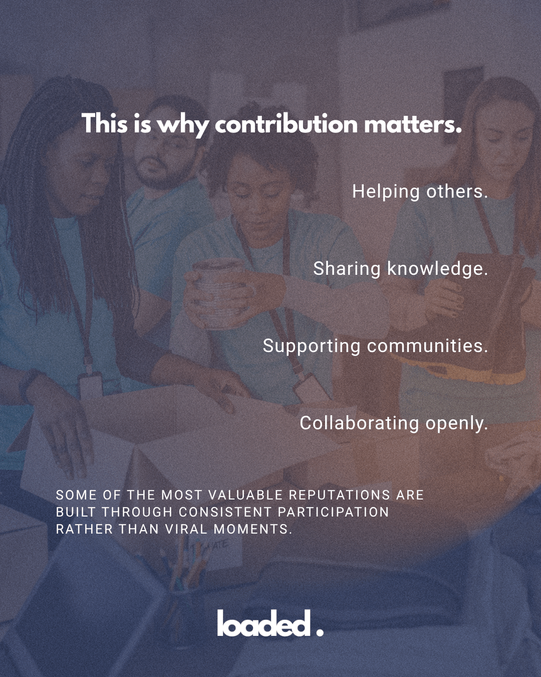 A diverse group of individuals collaborating on a project, with emphasis on community, knowledge sharing, and open participation.