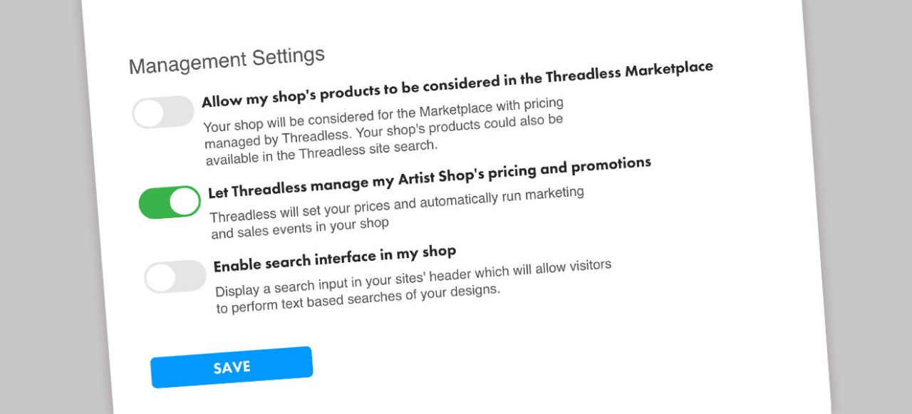 Artist Shops Settings