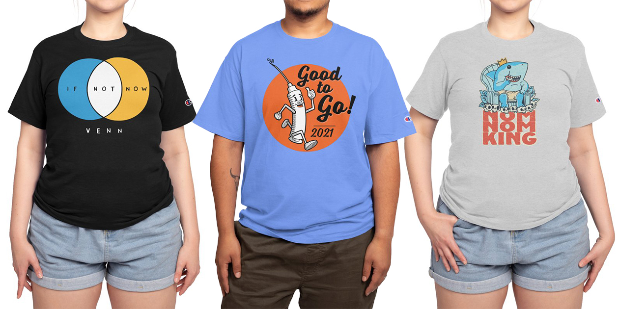 “If Not Now Venn” by Nathan W. Pyle, “Lil Vaxy is Good to Go” by mckibillo, and “Nom Nom King” by ppmid