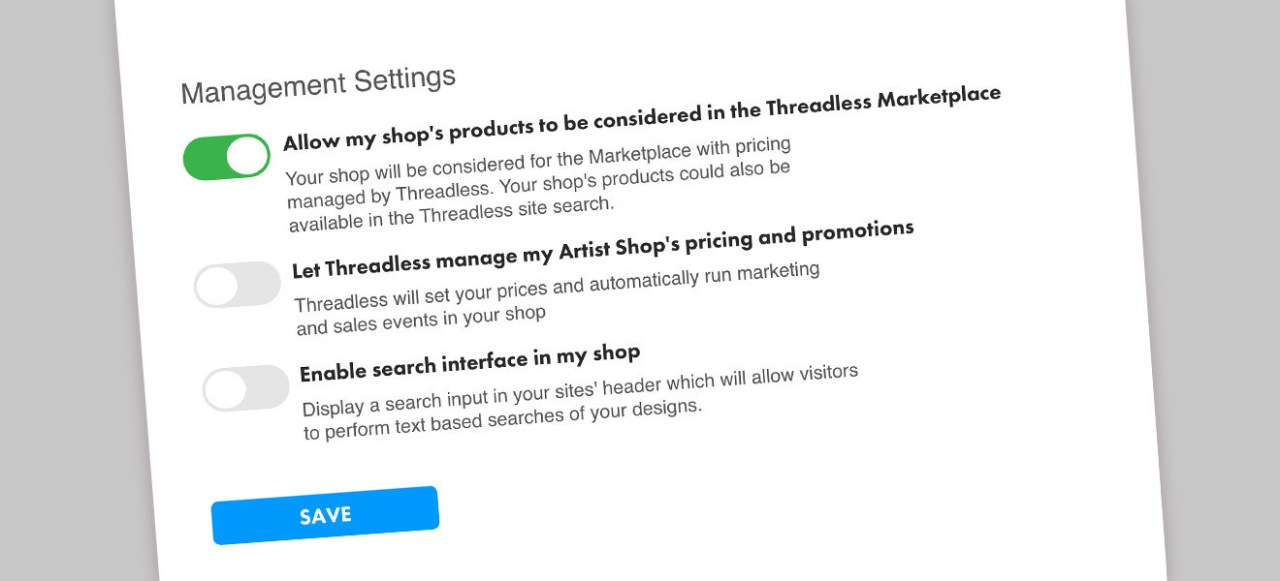 Artist Shops Settings
