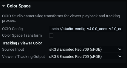 Configure source and viewer/tracking color spaces.