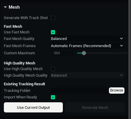 Generate a mesh using saved camera tracking.