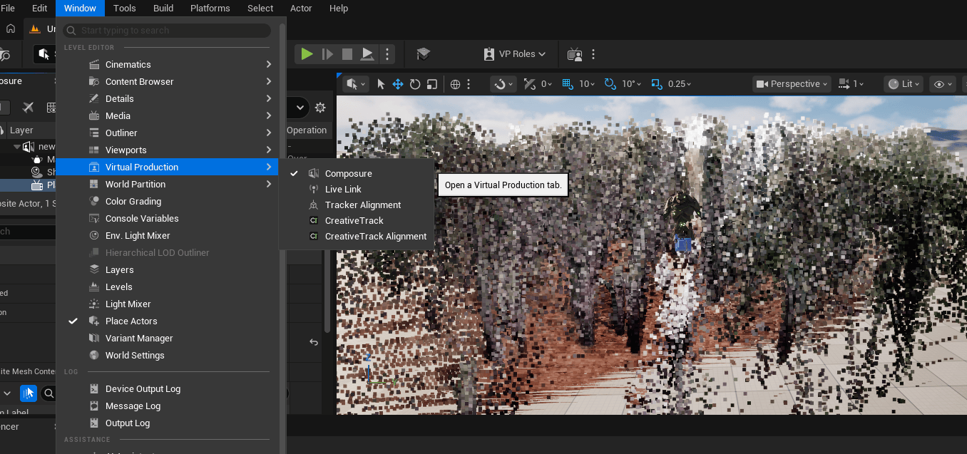 Open CreativeTrack and CreativeTrack Alignment from Window, Virtual Production.
