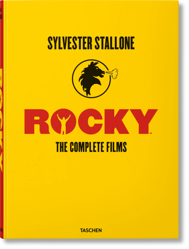 Cover of 'Rocky: The Complete Films' book by Sylvester Stallone, featuring a yellow background with bold red and black text.