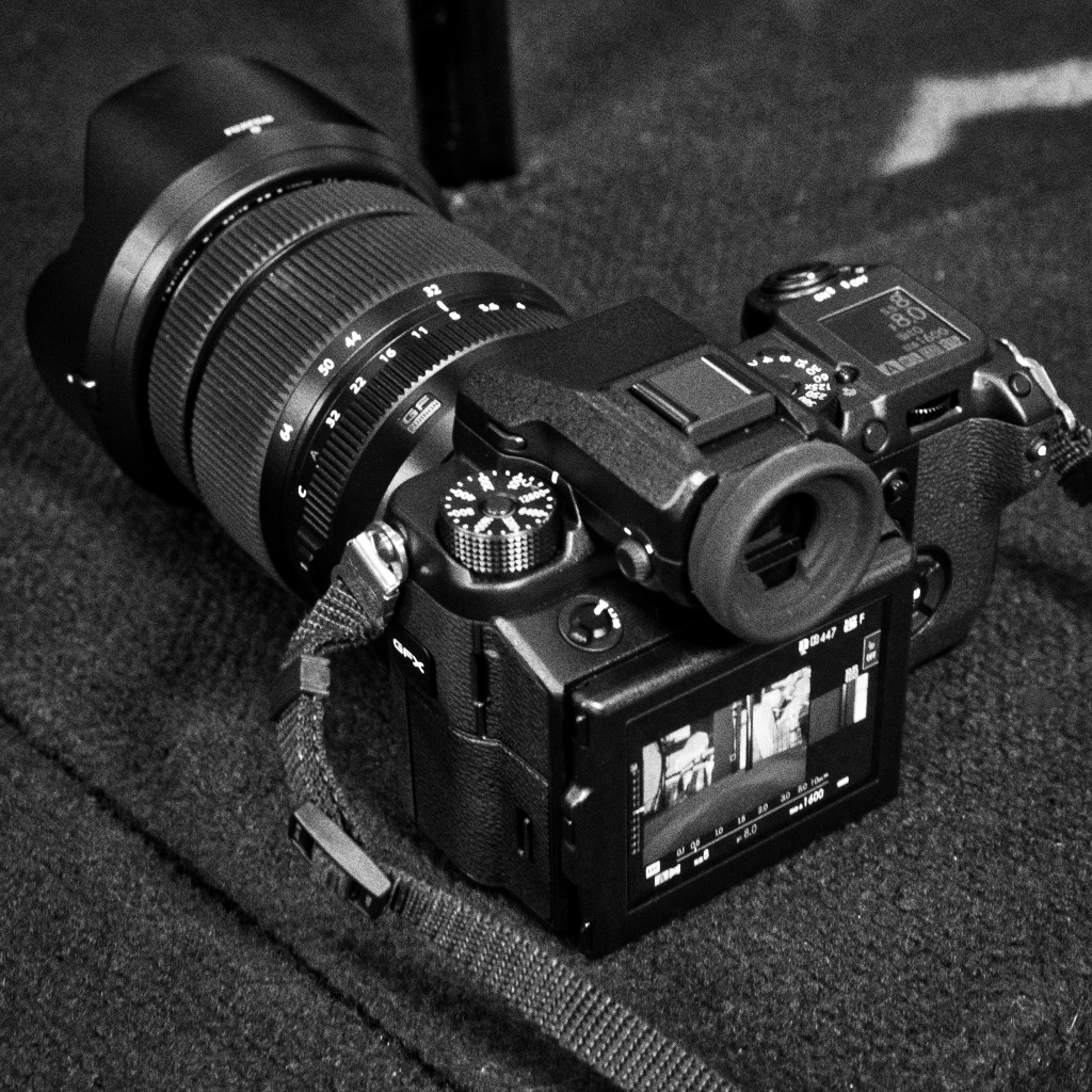 My favourite monitor display option on the GFX 50S (and the X-T2) is the dual display featuring the full image at left and magnified image at right.