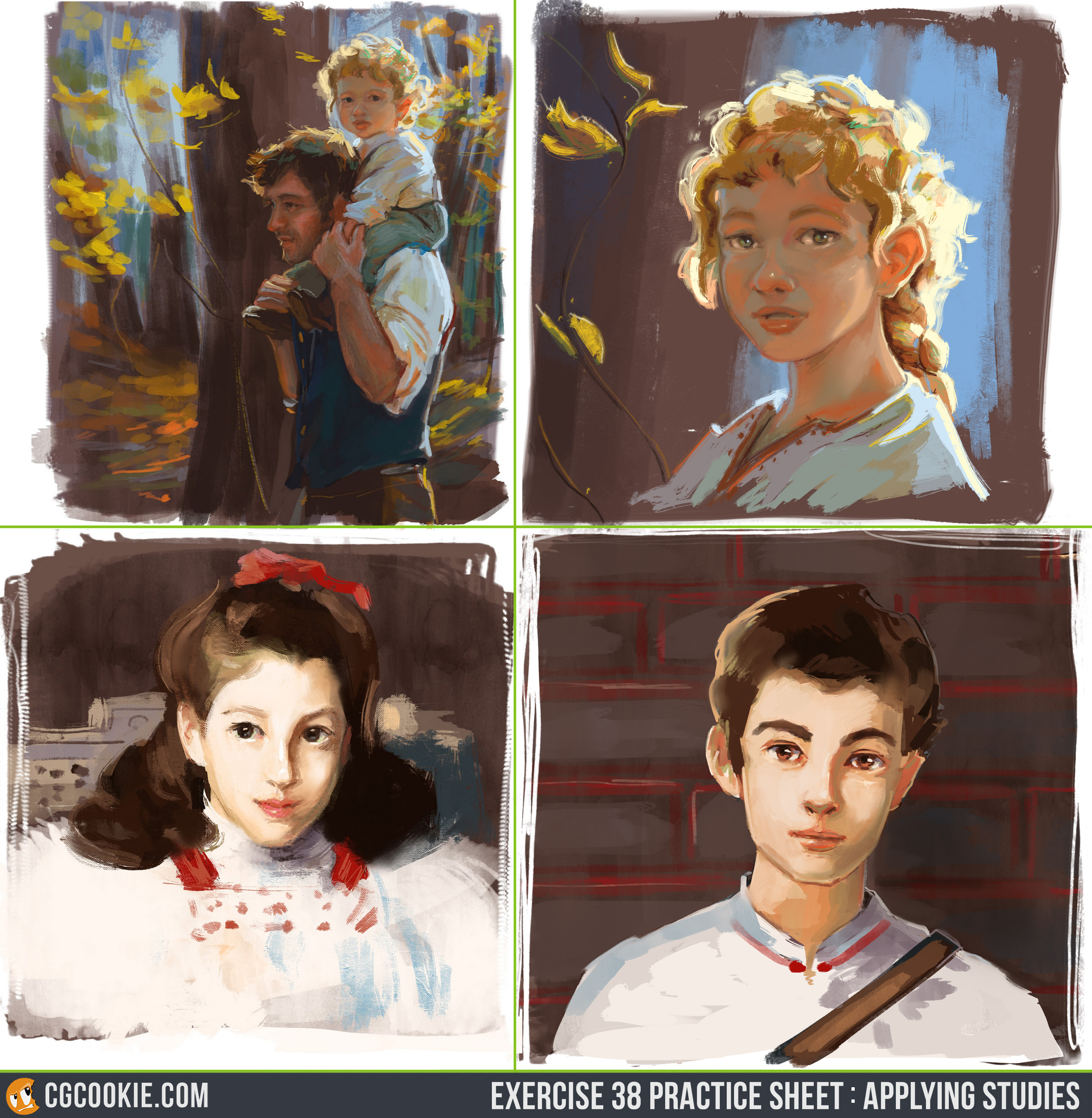 Digital painting studies. Left column: Master studies. Right column: Personal paintings