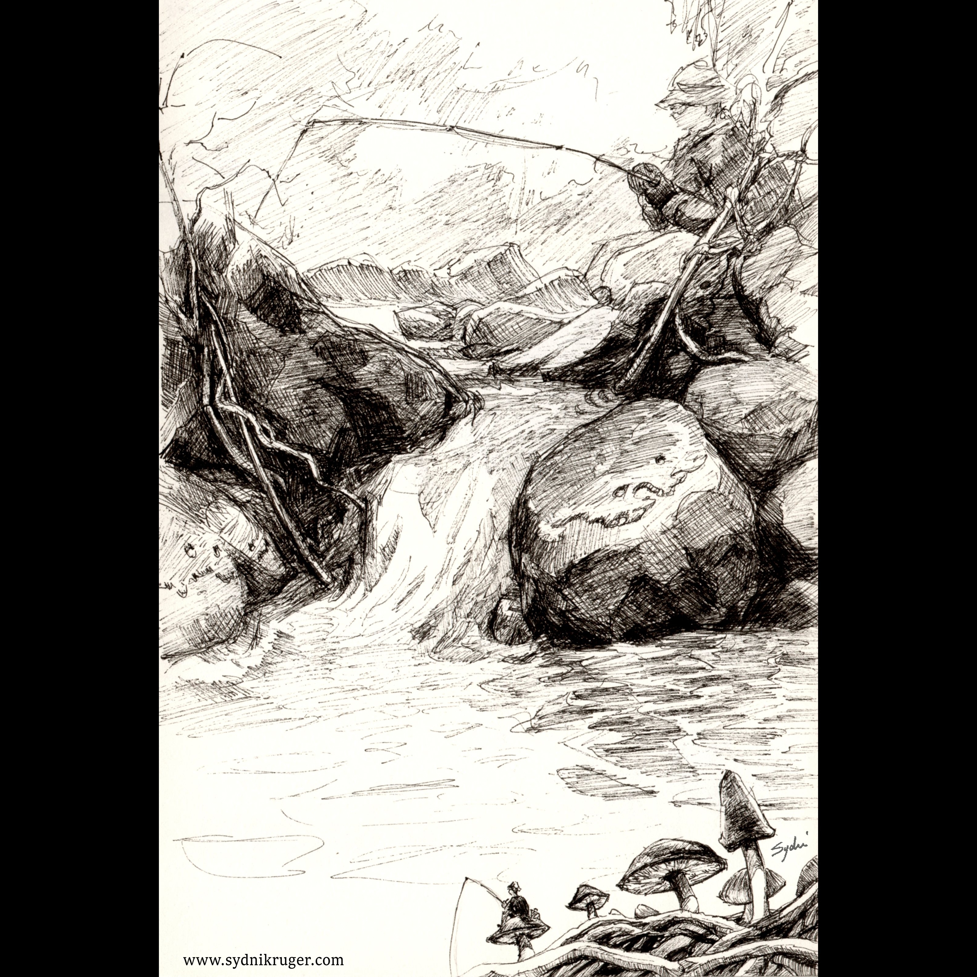 Fishing - ink drawing, 2015