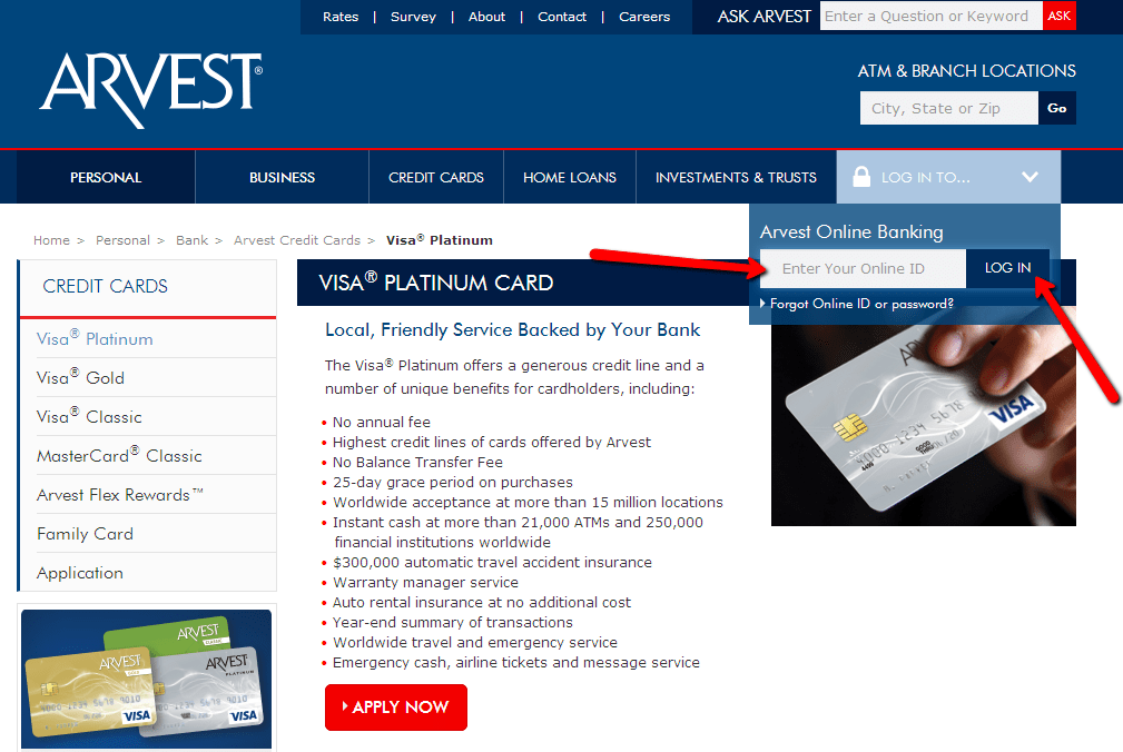 Arvest platinum credit card login