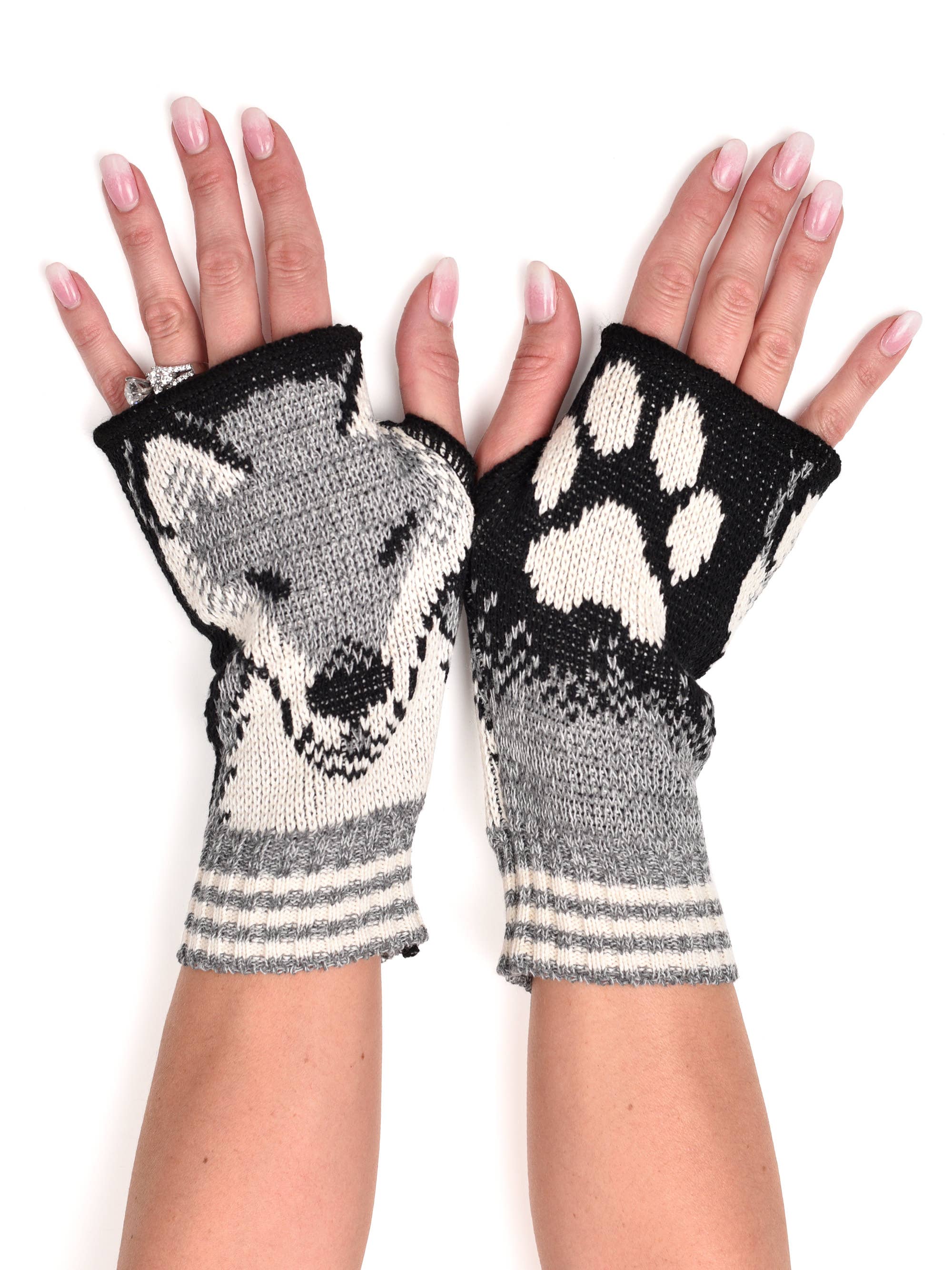 Women's Recycled Hand Warmer Fingerless Gloves - Fox Grey