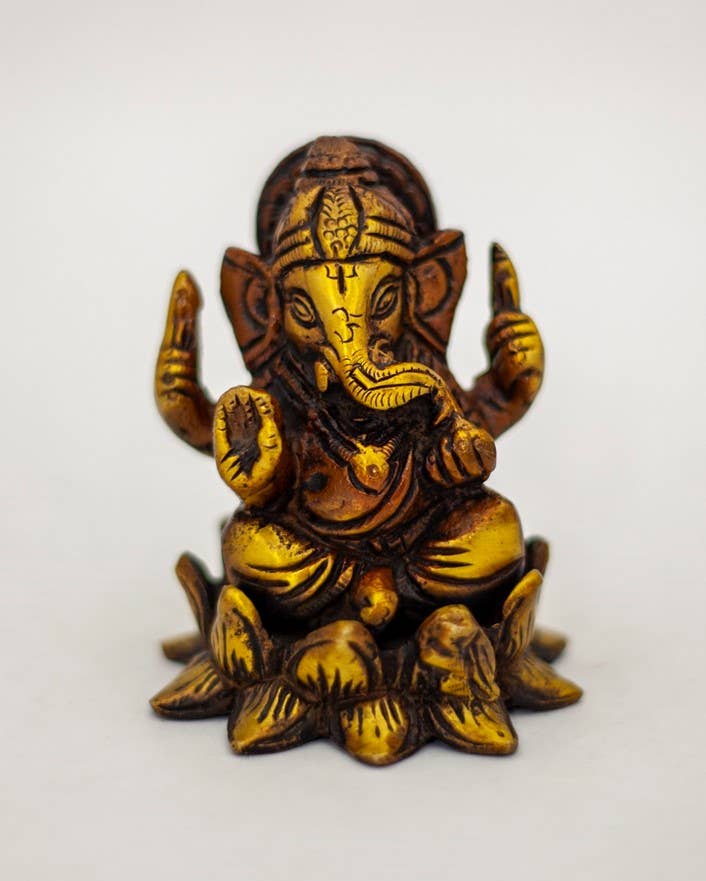 Ganesha on Lotus Brass Statue 3.5"