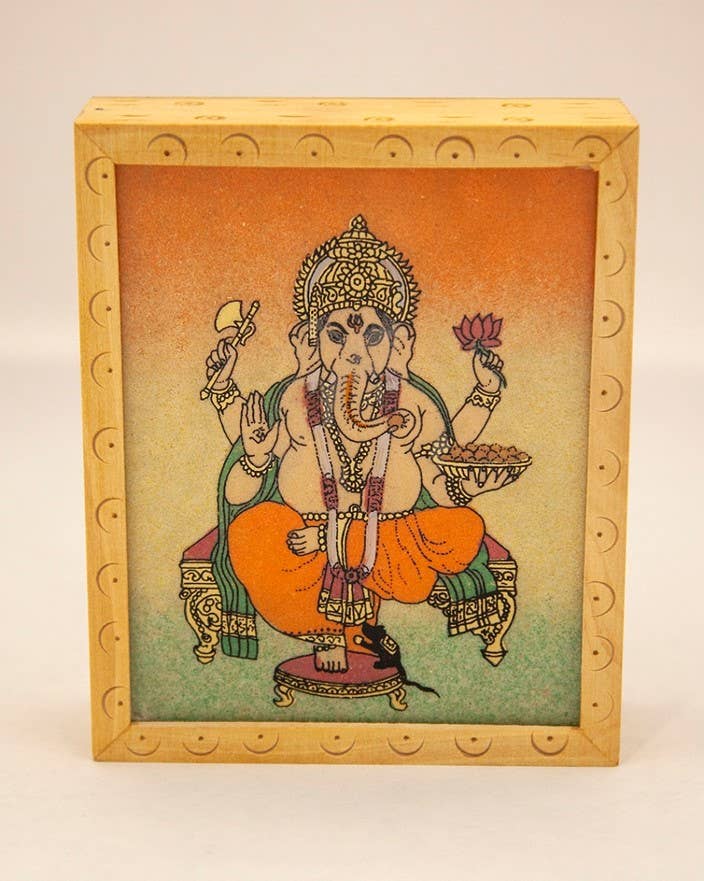 Handmade Wood Box With Stone Inlay - Ganesha