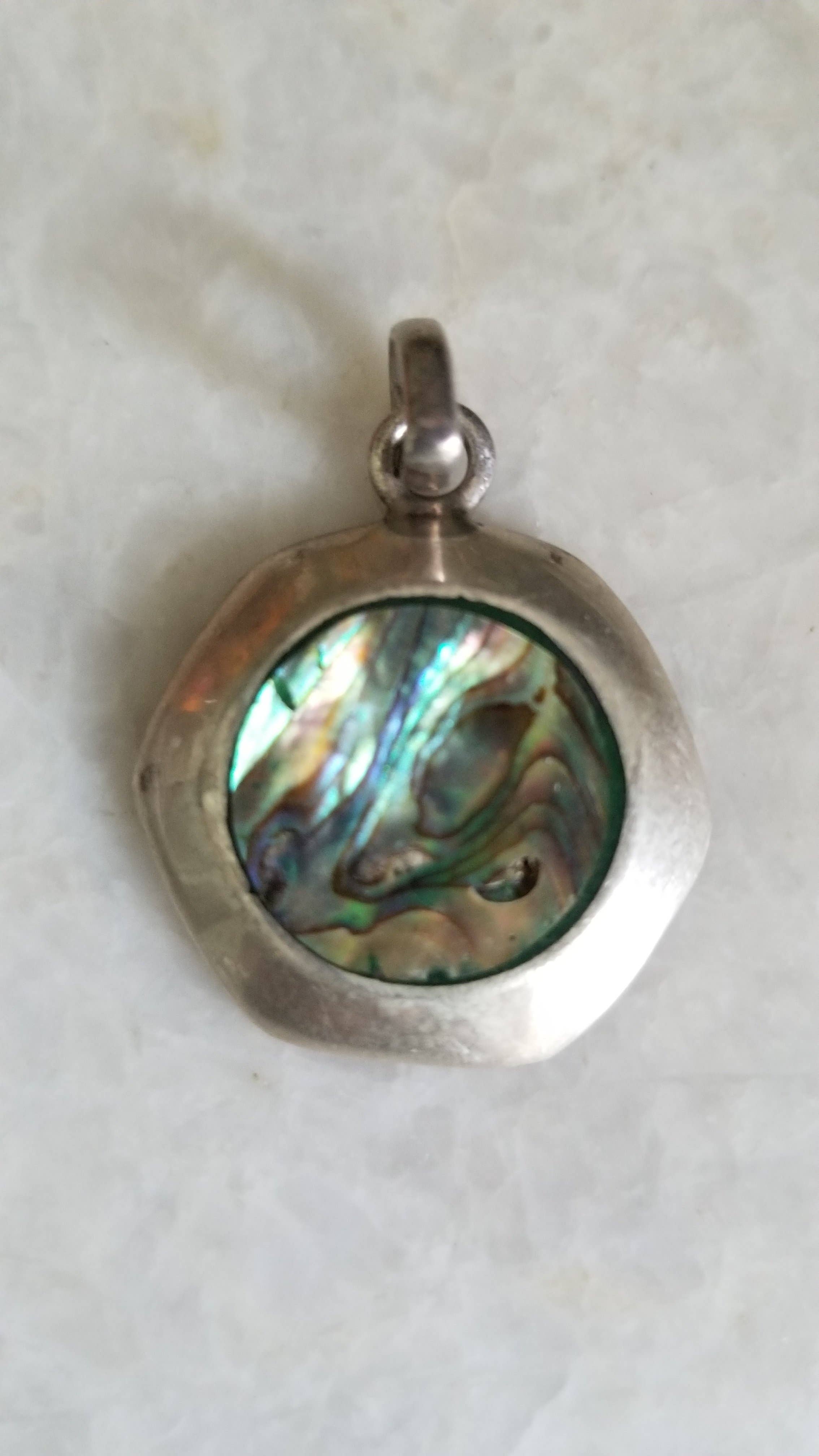 Handcrafted silver pendant gift for Mothers Day - Silver Mother of pearl round pendant