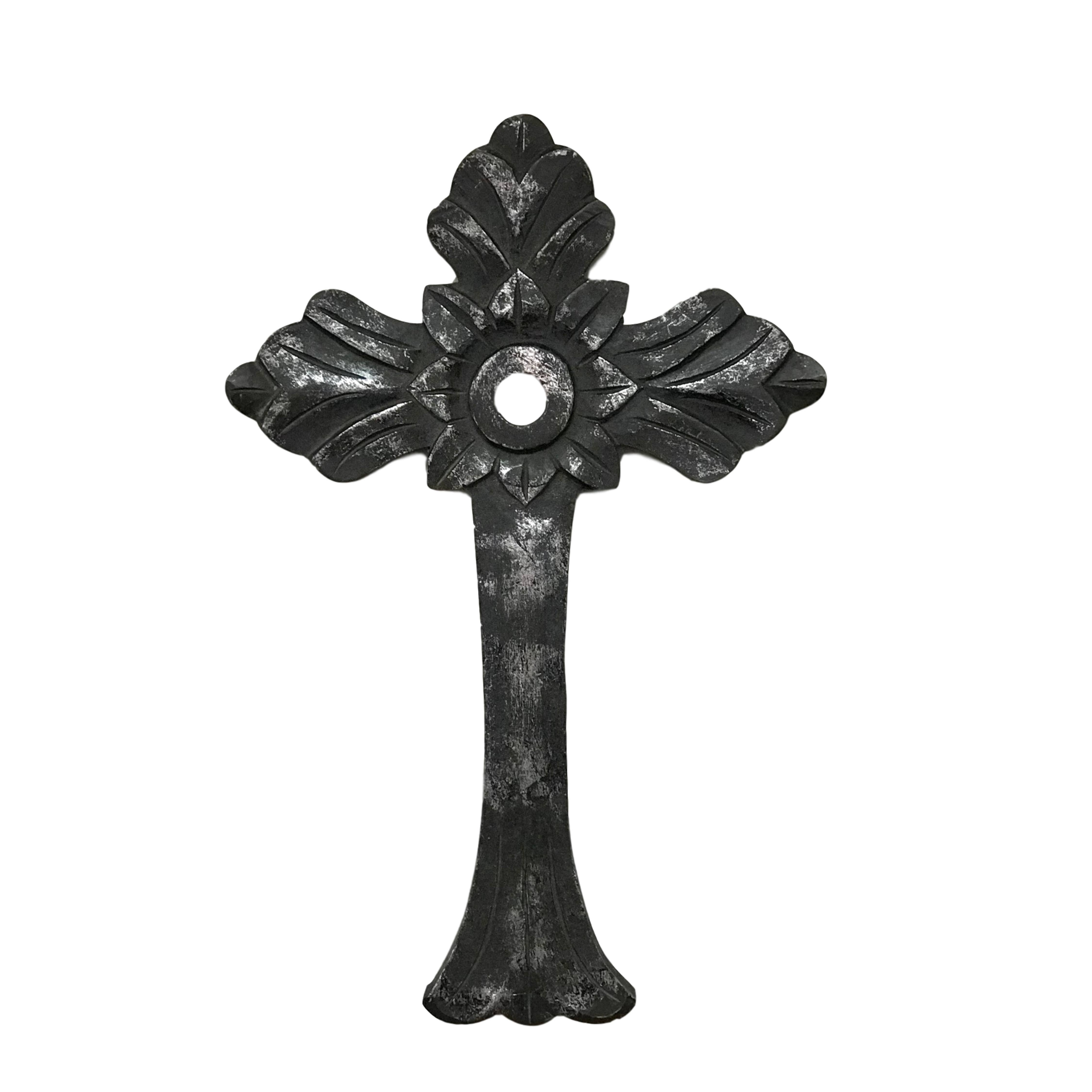 Hand-Carved Wood St. Paul Wall Cross in Rustic Black/Silver