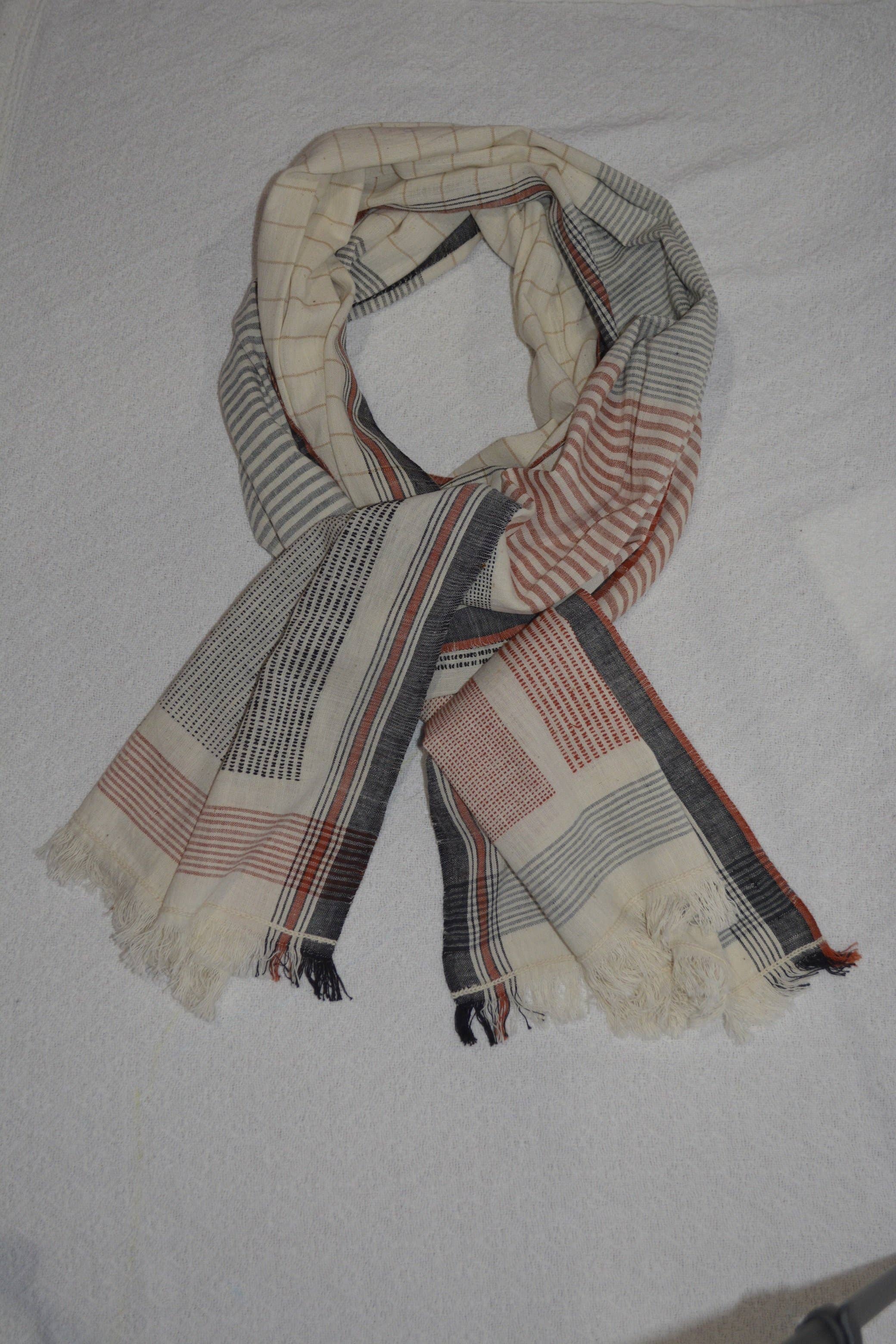 One of kind - Handwoven Bright  cotton scarves for fall - Style 7