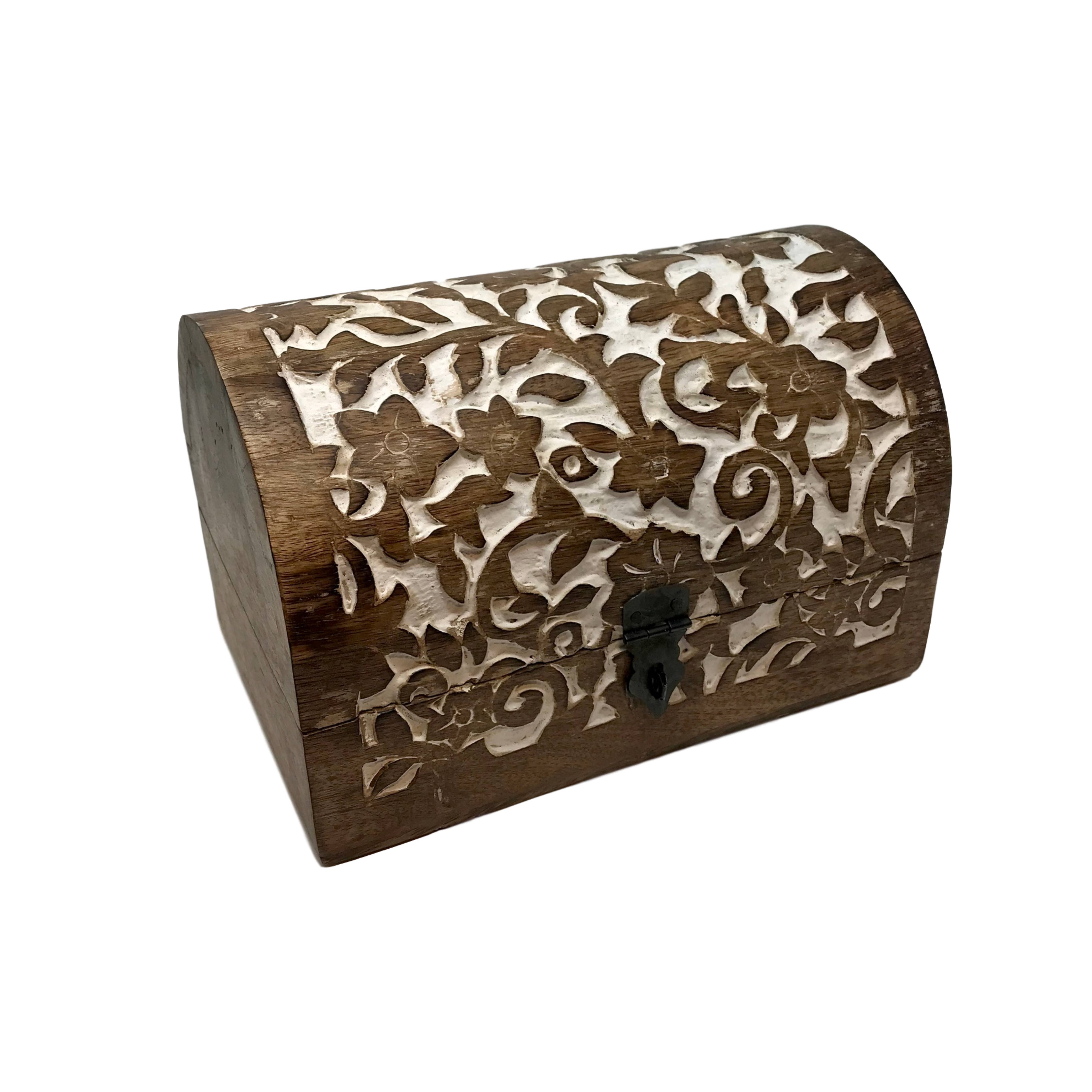 Hand-Carved Wood "Flower Garden" Half-Round Table Chest