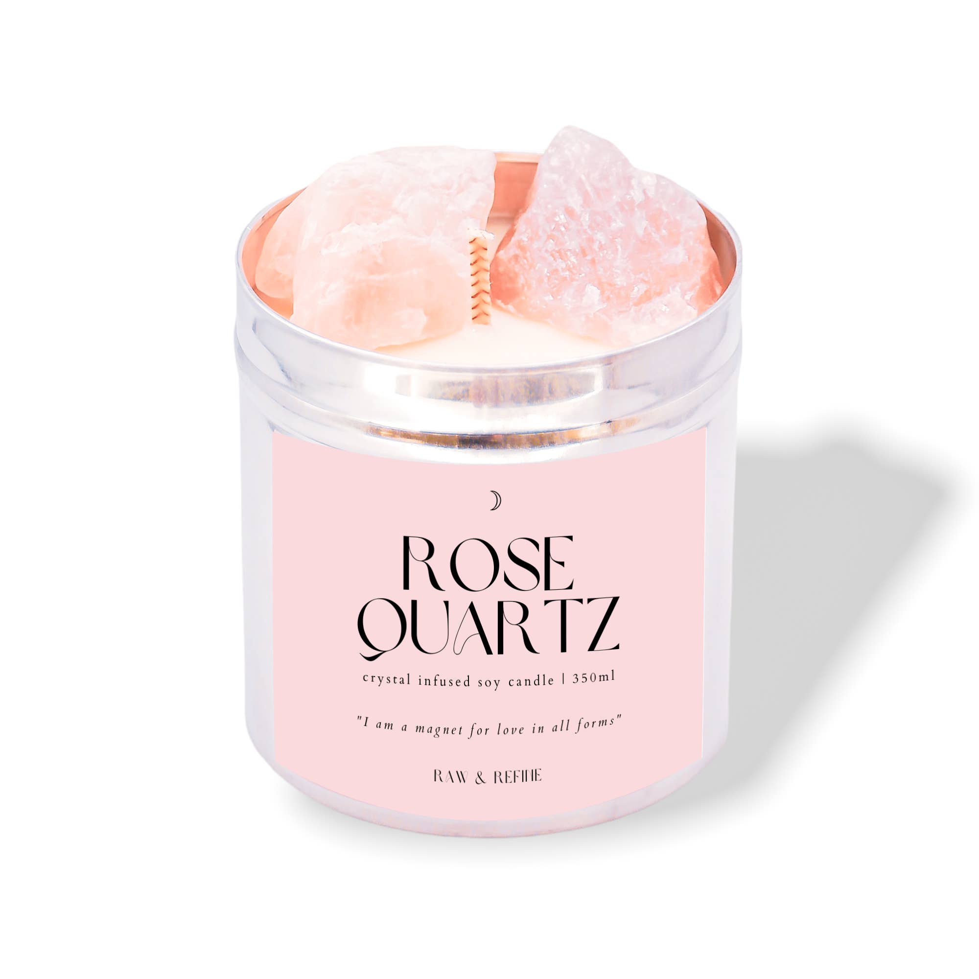 Rose Quartz Crystal Candle - Self Love - 350ml Tin Candles