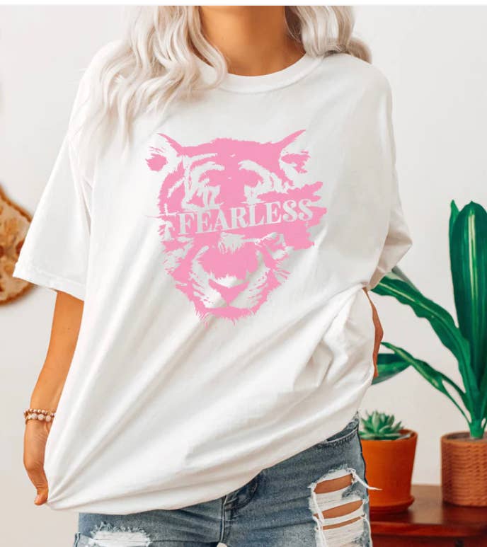 Fearless tiger graphic tee, inspirational tshirt. - Natural