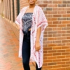 Boho Brush Stroke Kimono, Pink