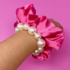 Pearl & Satin Scrunchie Set, Jeweled Pink