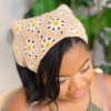 Retro Daisy Crochet Bandana, Creamy Taup