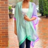 Silky Printed Kimono, Green Lavender