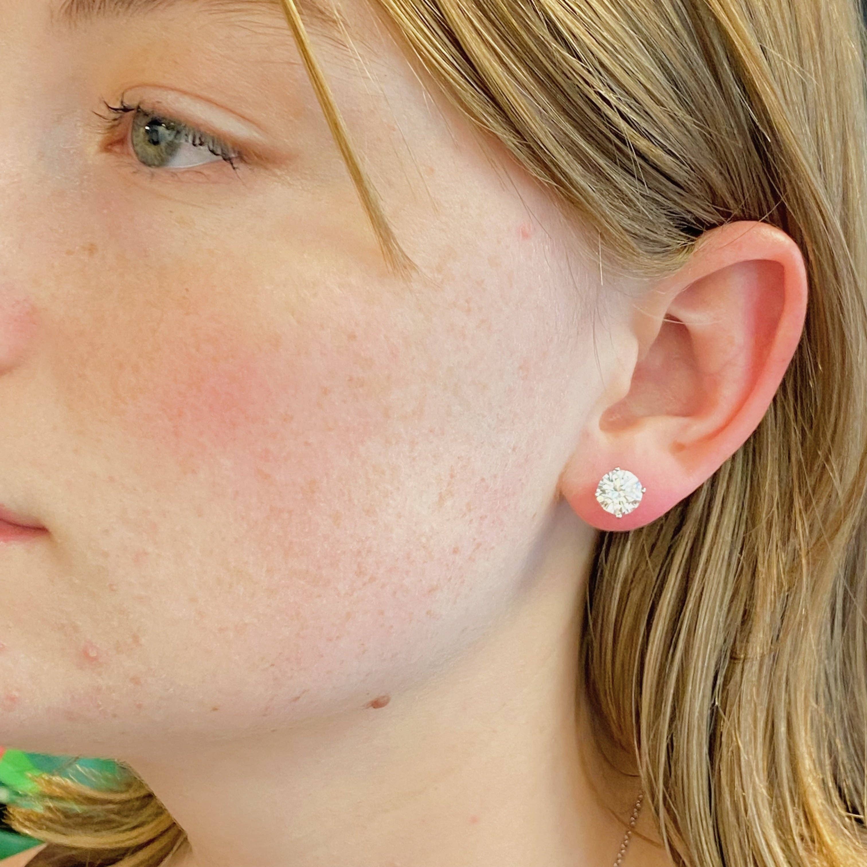 Exceptional Cut Sterling Silver Stud Earrings, Clear White