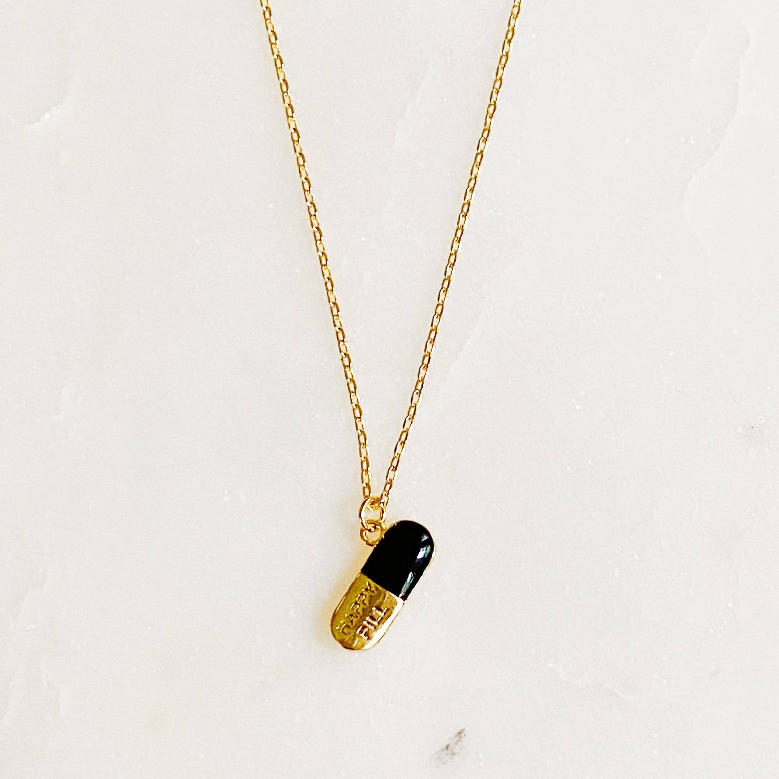 Happy Pill Pendant Necklace, Black