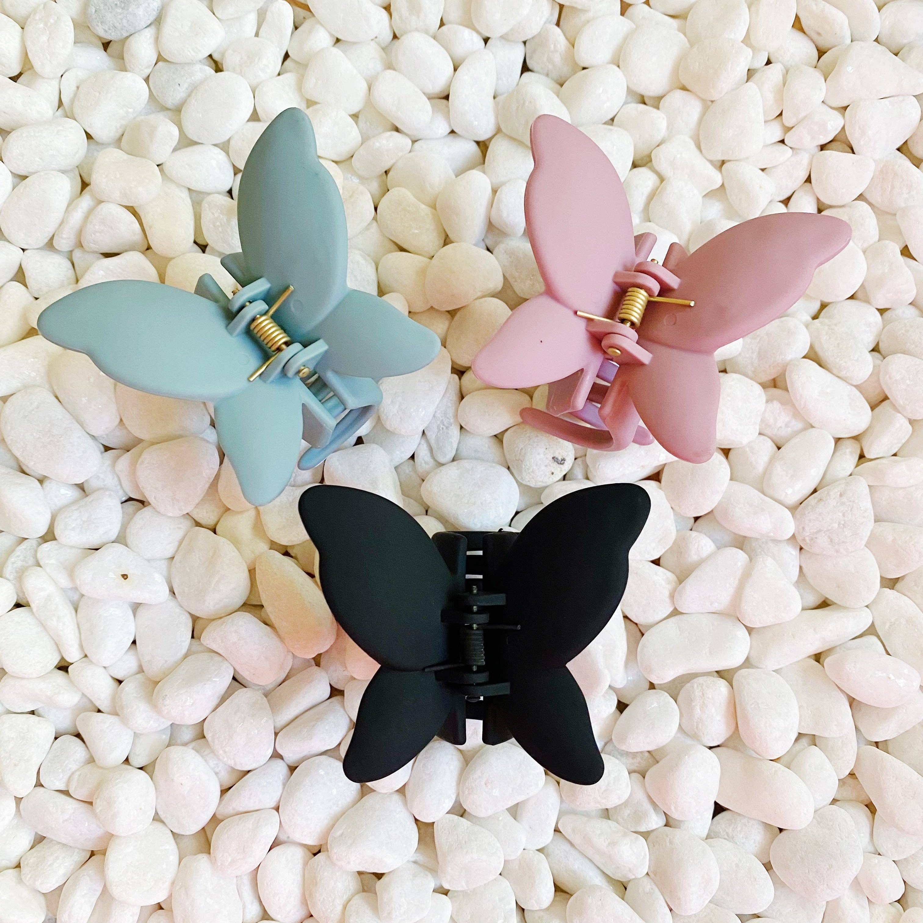 Trio of Butterflies Hair Claw Set, Black