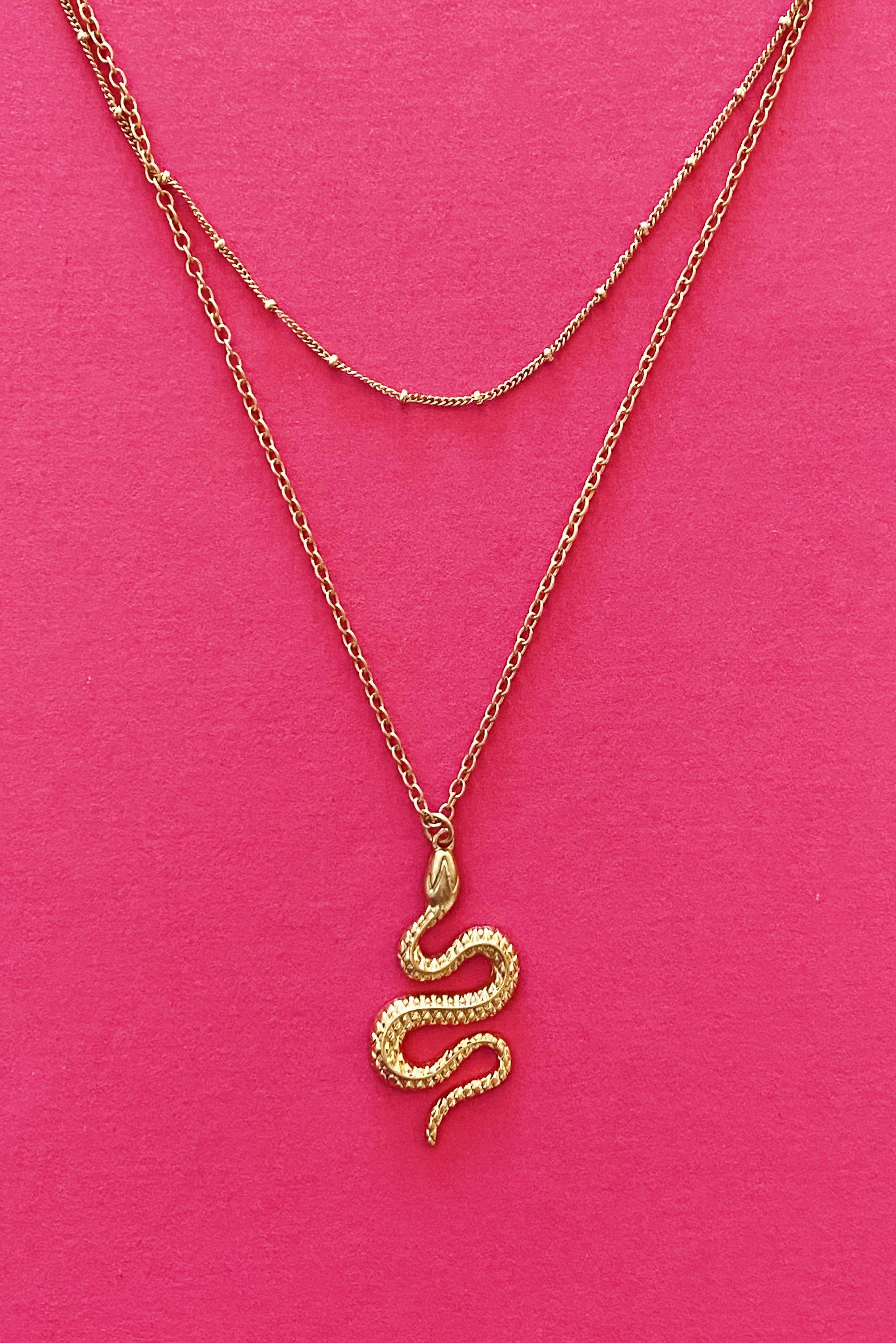 Serpent Stays Necklace, Gold